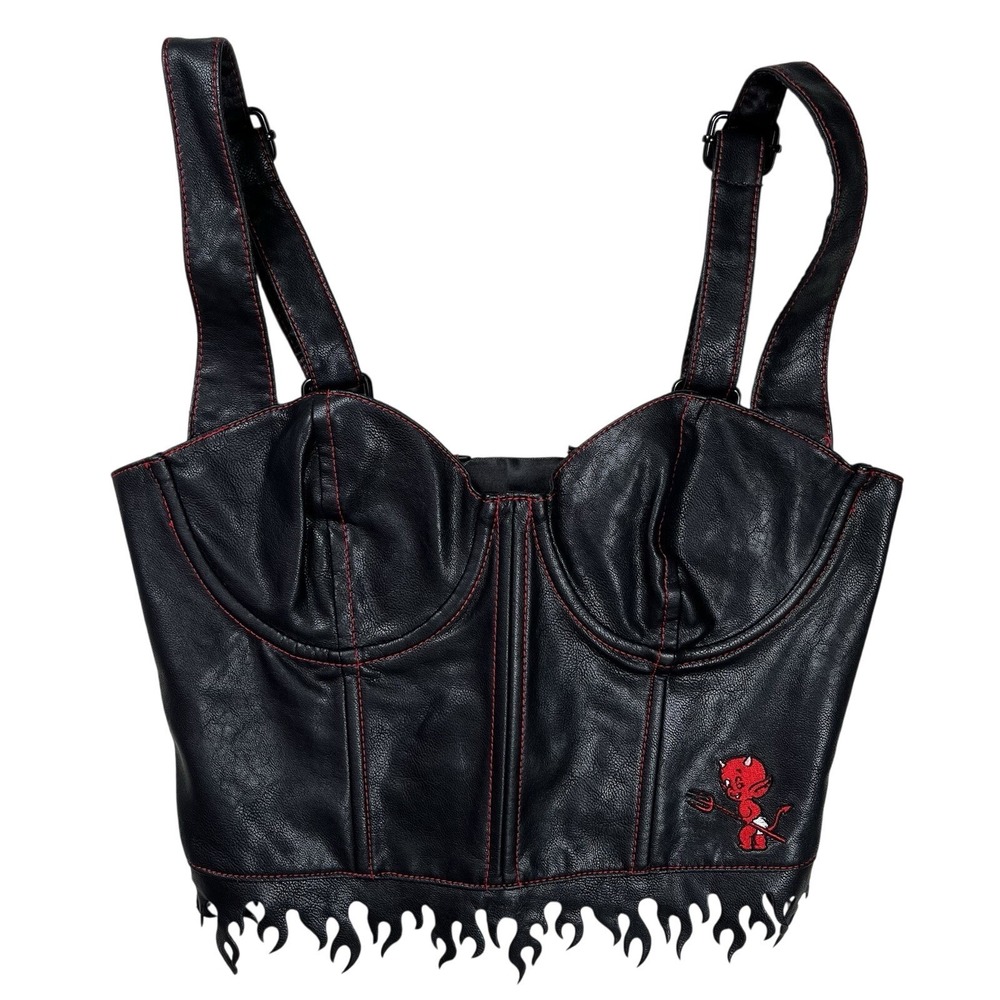 New Dolls Kill X Hot Stuff Casper Return To Hell Black Vegan Leather Corset Sz S